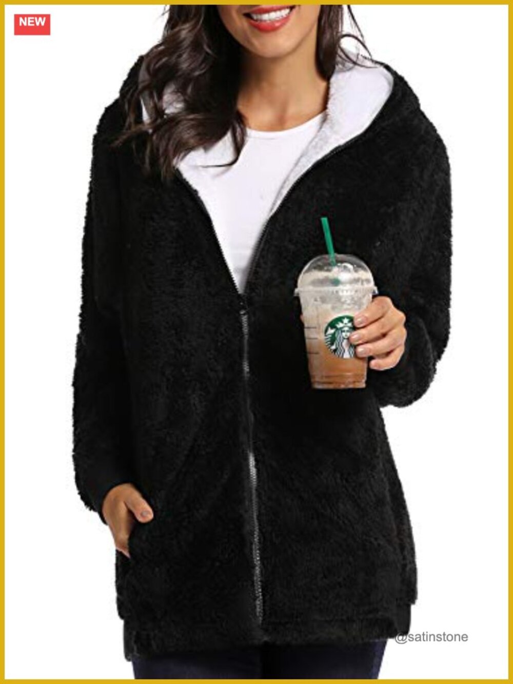 Oversized Fleece Zip Up Hooded Jacket Winter Plus Size Sherpa Coat